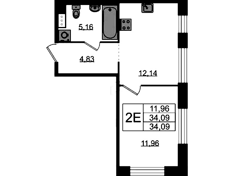 1-комнатная квартира 34.09 м², 5/5 эт., ЖК «Plus Пулковский»
